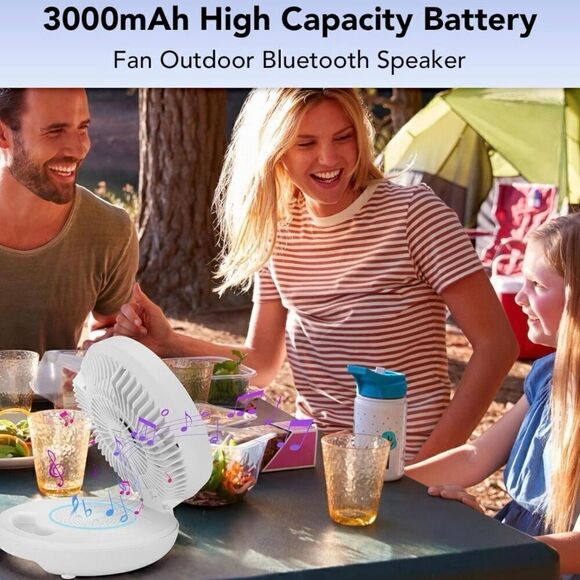 New Wireless Bluetooth Speaker With Desk 3 Speed Fan Rechargeable Indoor Outdoor - Picture 5 of 6